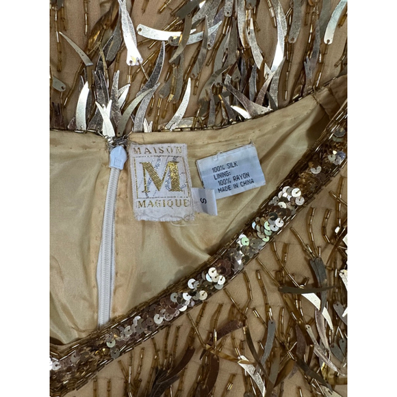 Women's Vintage Maison Magique Gold Sequin Fringe Dress Size S - Picture 7 of 11